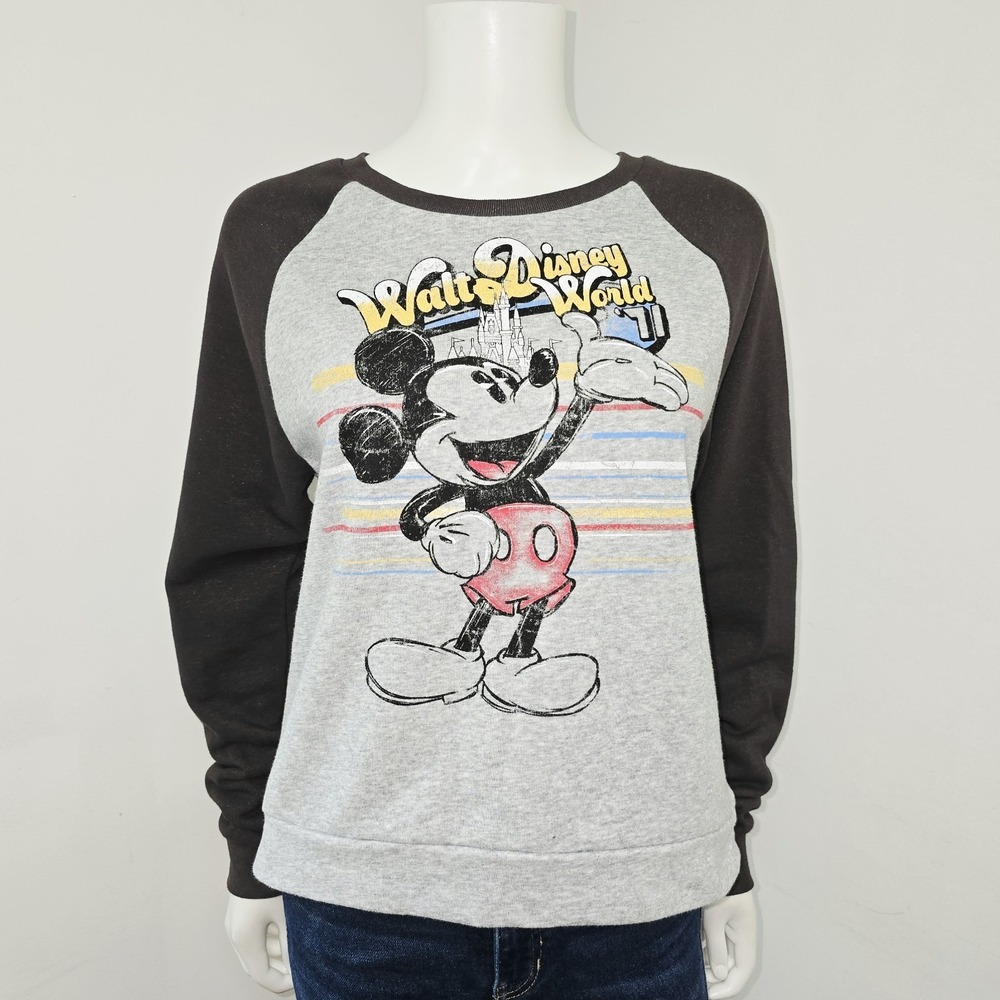 Walt Disney World Sweatshirt Pullover Size L Womens Mickey Mouse Gray Baseball